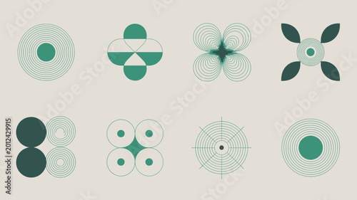 abstract geometric shapes collection teal and gray arranged in a grid pattern high quality professional detailed
