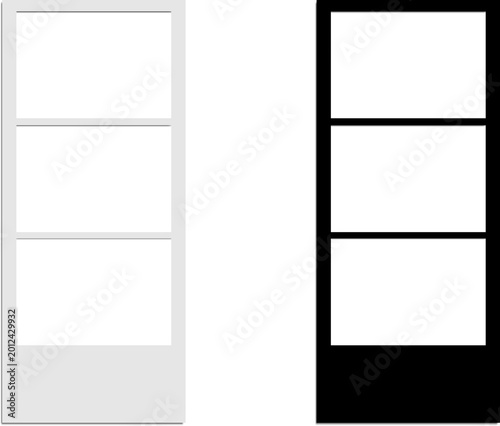 Black and white photo booth mockup film strip with shadow isolated on transparent background.
