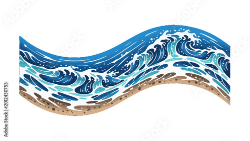 Foto Stylized ocean wave design with sandy shore vibrant blue and beige illustration
