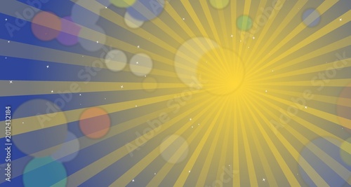 Fotografi Vibrant sunburst with lens flare on dark background