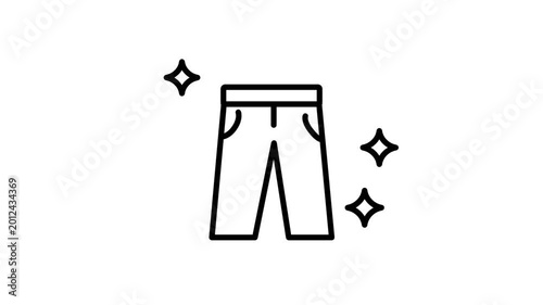 A clean white background icon featuring sparkling clean pants with decorative star sparkles highlighting freshness and cleanliness of laundered trousers