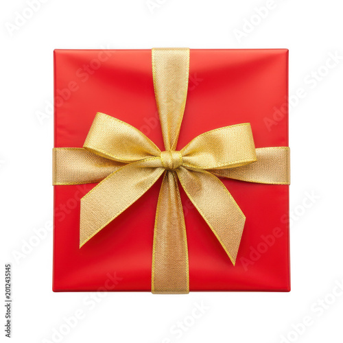 Red gift box with a shiny gold ribbon bow