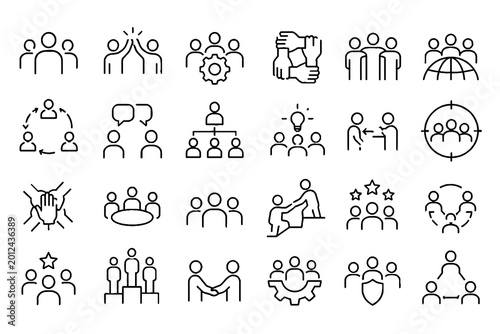 Business and Workflow Line Icon Set with Management, Planning, and Productivity Symbols