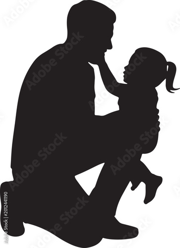 Father kneeling with daughter silhouette isolated vector family illustration