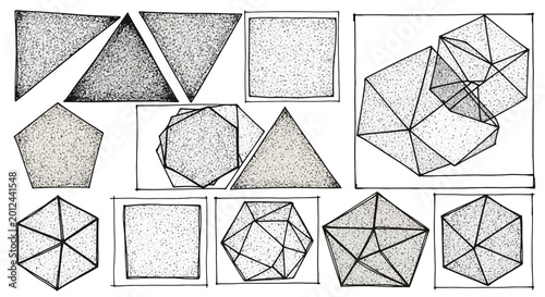 Set of Hand Drawn Geometric Shapes and Platonic Solids Sketch