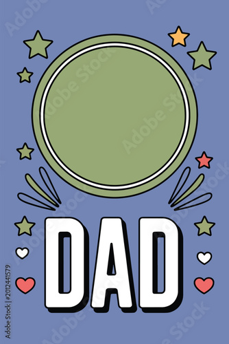 Circular badge fathers day greeting card template with star decorations