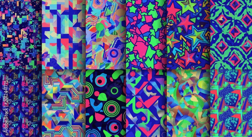 Vibrant Abstract Geometric Patterns Collage - Psychedelic Collage