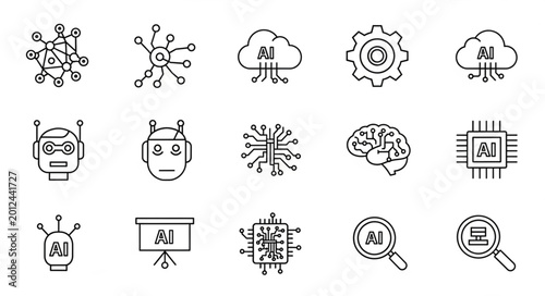 Artificial Intelligence Technology Icons Set.