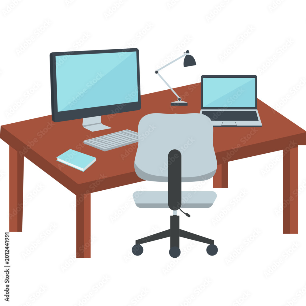 Naklejka premium Illustration of an office desk with computer