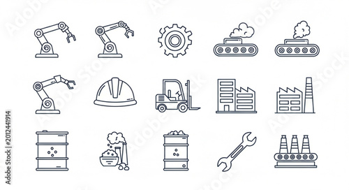 Industrial tools and machinery icons.