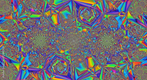 Vibrant Psychedelic Mandala - Abstract Geometric Pattern, Rainbow Colors