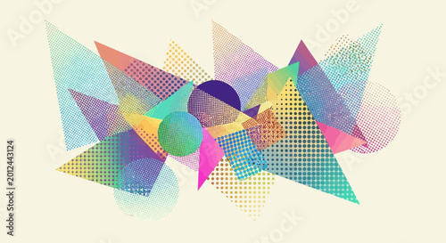 Retro Geometric Shapes Abstract Background With Gradient Colors And Dot Textures