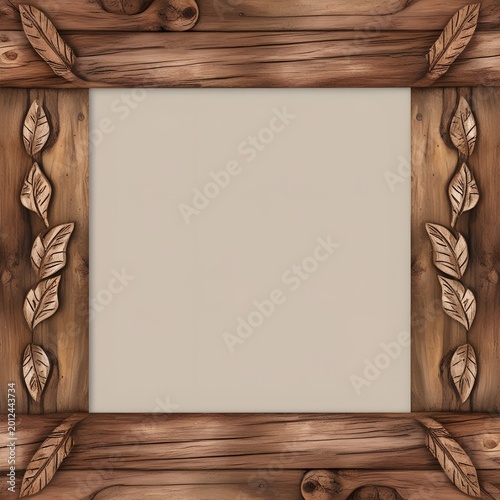 Rustic Wood Carved Wedding Border with Natural Floral Country Style Elements