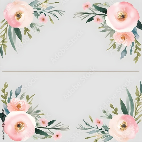 Soft Watercolor Floral Border with Pastel Flowers for Spring Wedding Invitations