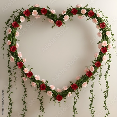 Romantic Heart Shaped Floral Border with Roses and Vines for Wedding Invitation