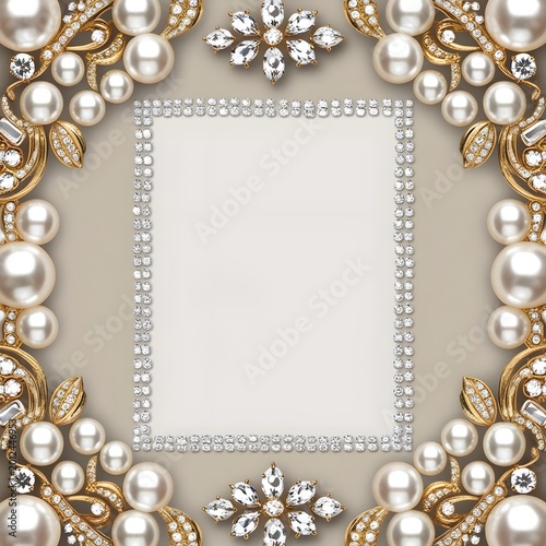 Lavish Pearl and Jewel Border with Luxury Sparkling Gems for Elegant Invitations