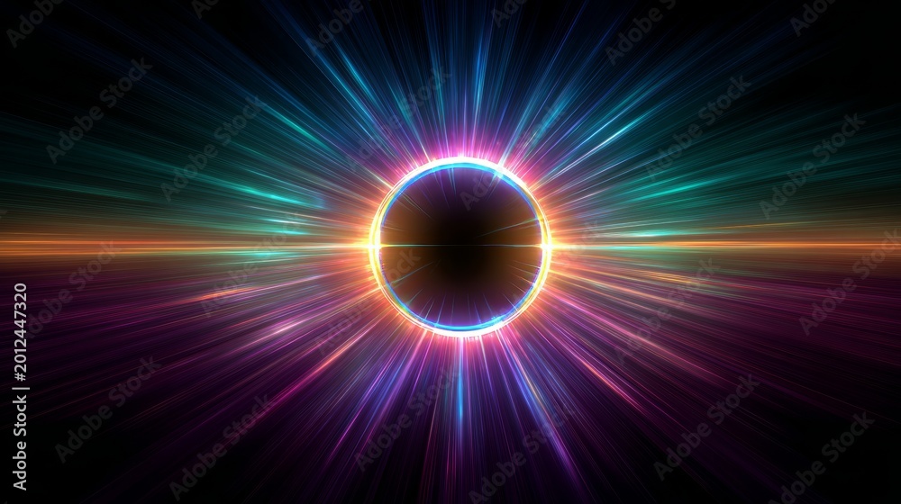 Fototapeta premium Cosmic enigma: a vivid black hole with radiant accretion disk — a mesmerizing sci-fi backdrop for space-themed projects