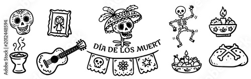 Día de los Muertos Doodle Vector Illustration