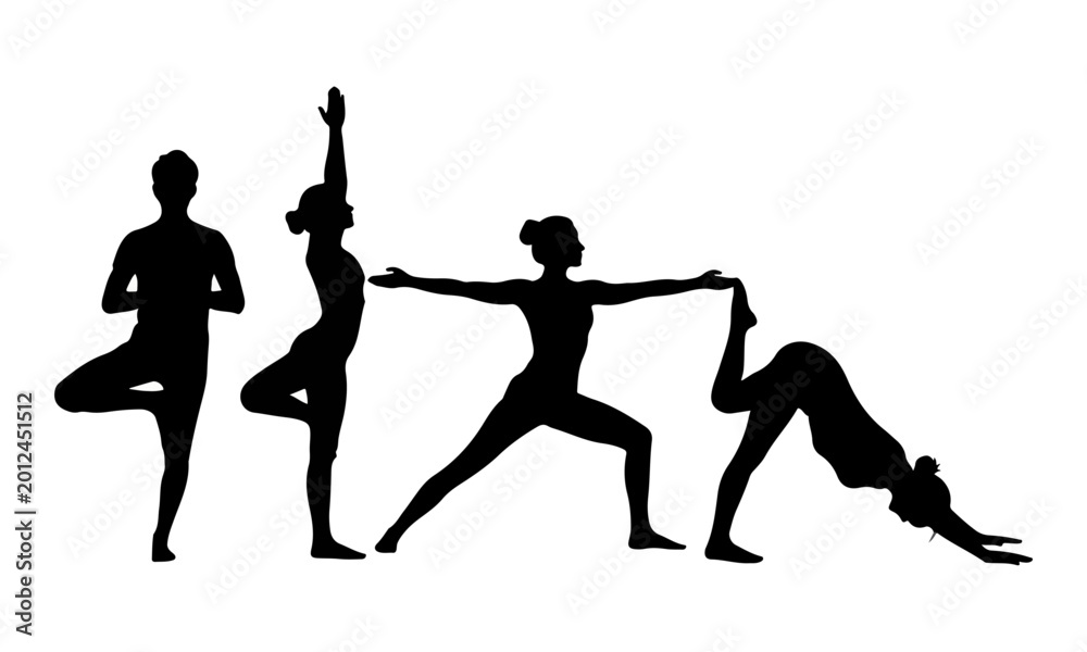 Fototapeta premium Yoga Poses Silhouette Collection on White Background