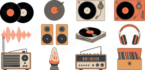 Photos Retro music equipment collection featuring vintage vinyl records turntable playe