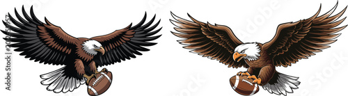 Fotografia Eagle mascot holding football, American football team logo, fierce bald eagle il