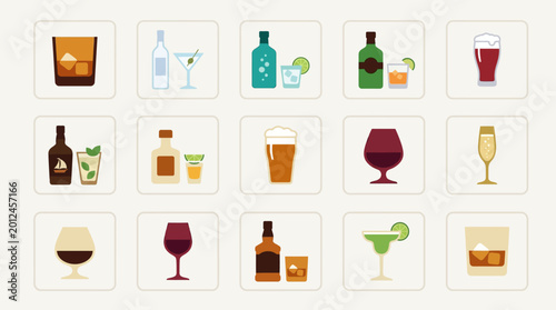 Photography Collection of various alcoholic beverage icons.