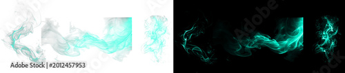 Foto Ethereal teal smoke vapor trails isolated on black and grid backdrop