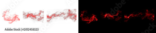 Set of abstract red smoke waves isolated on white and black background.