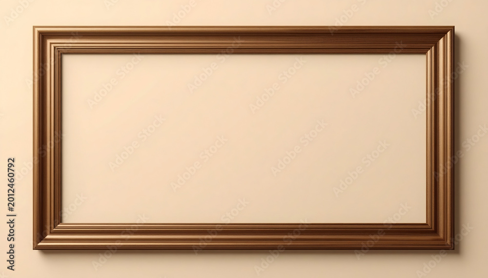 Fototapeta premium Picture frame with a classic wooden finish provides an elegant border for showcasing art or personal photographs on a home interior wall.