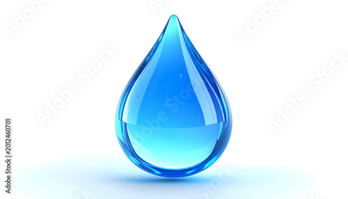 Crystal Clear Blue Water Droplet Isolated on White Background.