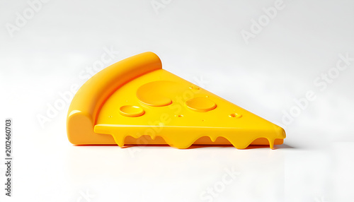 Bright Yellow Slice of Pizza Toy on White Background.