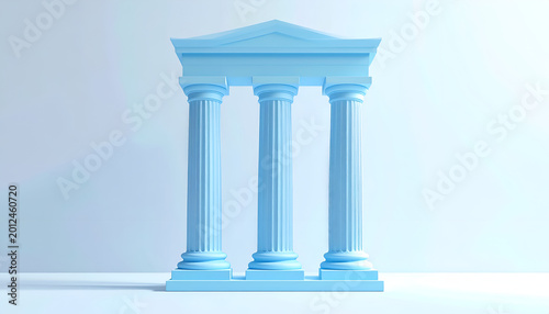 Minimalist Blue Ancient Greek Columns Facade with Pediment.