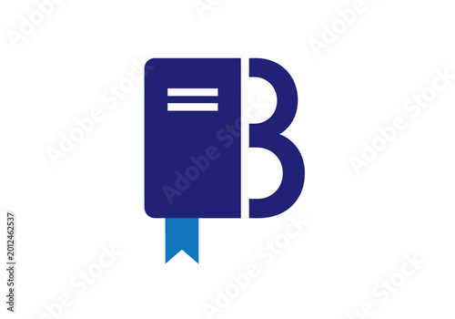 Blue book icon and letter B minimalist logo design
