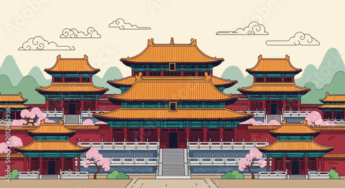 Traditional Beijing Architecture: Forbidden City Pixel Art Illustration