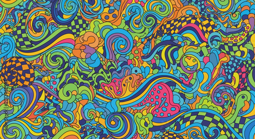 Vibrant Psychedelic Swirls and Shapes, Abstract Colorful Pattern