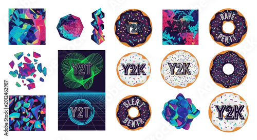 Y2K Aesthetic: Donuts, Glitches, and Psychedelic Shapes Collage