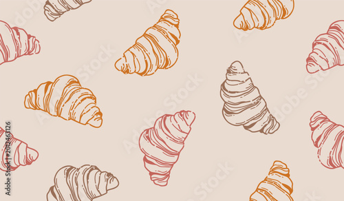 Cute croissant pattern background vector design