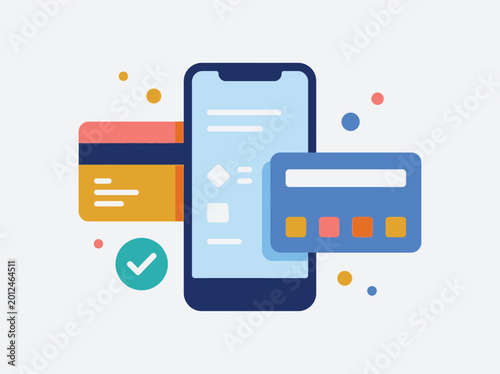 Mobile Payment and Digital Banking Flat Vector Illustration, Online Transaction Concept