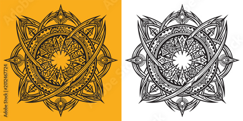 Foto Sacred Geometry Magic Circle with Mechanical Gears and Alchemical Symbols