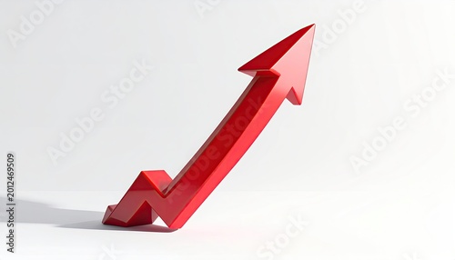 Red arrow curves upward sharply on a white background, symbolizing growth