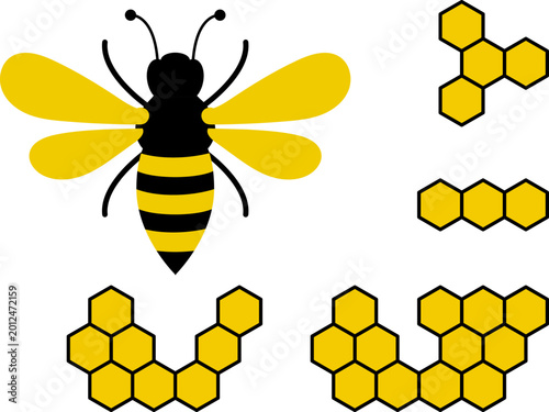 Foto Honeycomb and flying bee background