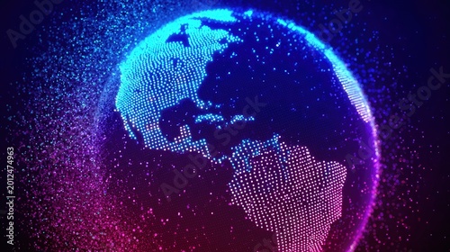 A glowing digital sphere of dots forming a stylized globe