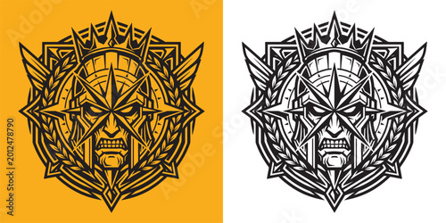 Canvas Print Spartan Warrior King Emblem with Compass Star and Laurel Wreath