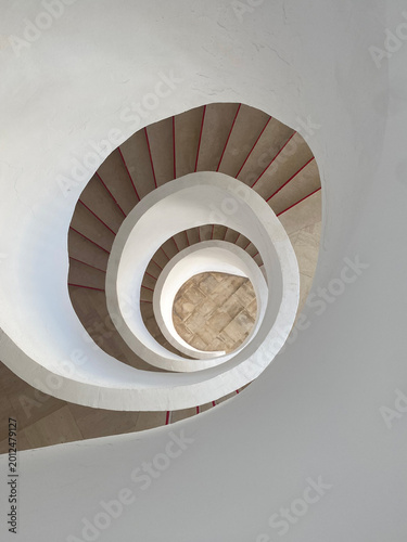 Modern White Spiral Staircase from Above