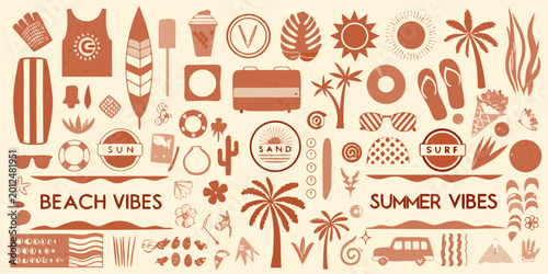 Foto Beach and summer themed illustration set in terracotta tones