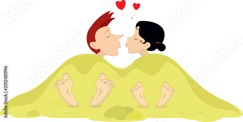 Love on the beach
Love couple rendezvous. Young man and woman kissing one another lays under the sand on the beach
