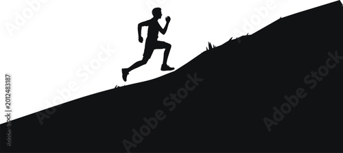 Foto Silhouette person running uphill steep slope symbolizing perseverance, determina