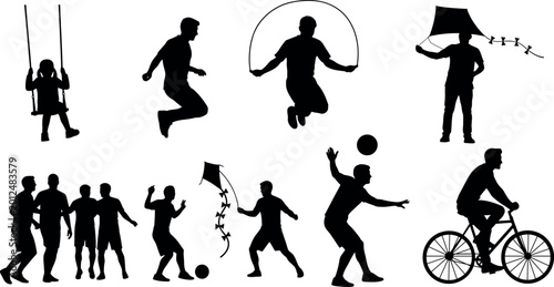 Φωτογραφία Black silhouettes of people engaging in various recreational activities