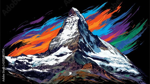 Photography Vibrant mountain landscape with snow capped peak colorful abstract background