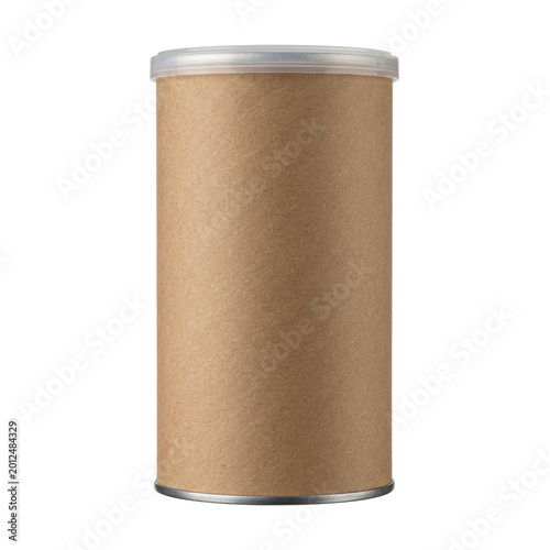 Foto Blank brown cardboard tube canister mockup with plastic lid